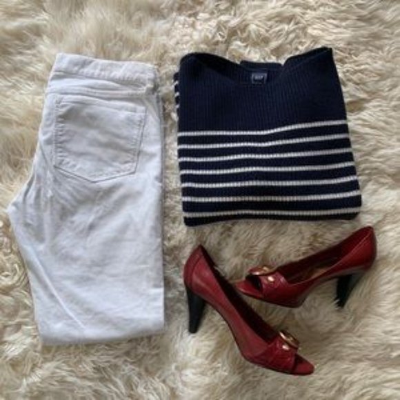 Gap Nautical Stripe Boatneck Sweater Ribbed Knit - Picture 4 of 7